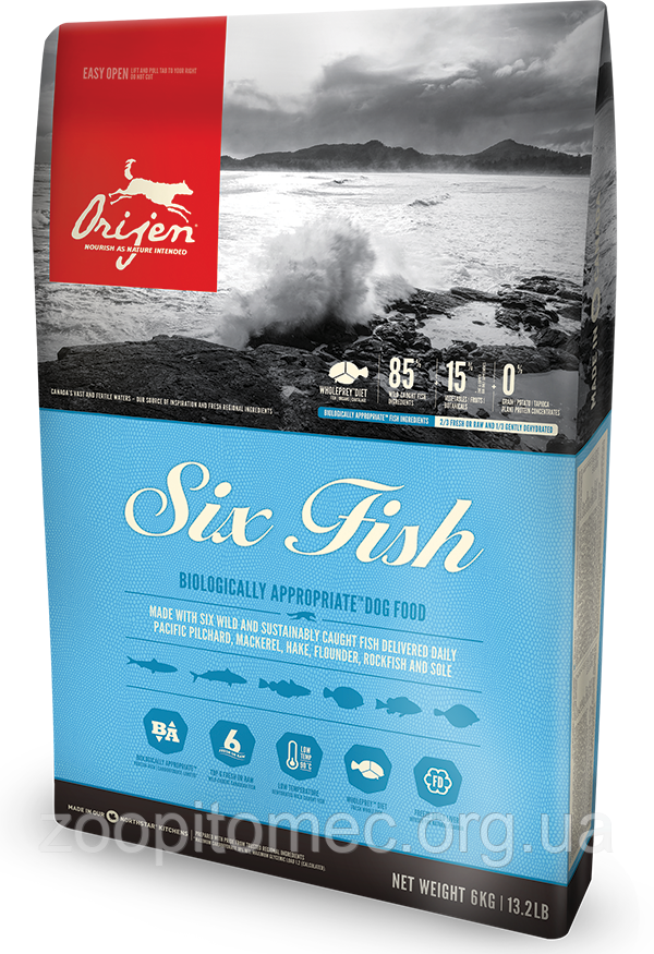 Корм Orijen (Ориджен) Six Fish Dog шість видів риб для собак усіх порід і вікових груп, 6 кг