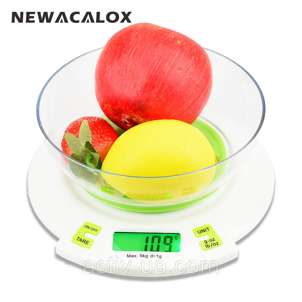 Ваги кухонні Newacalox T390 (±1 г/5000г) з підсвіткою і функцією тари, знімна чаша