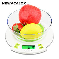 Весы кухонные Newacalox T390 (±1г/5000г) с подсветкой и функцией тары, съемная чаша
