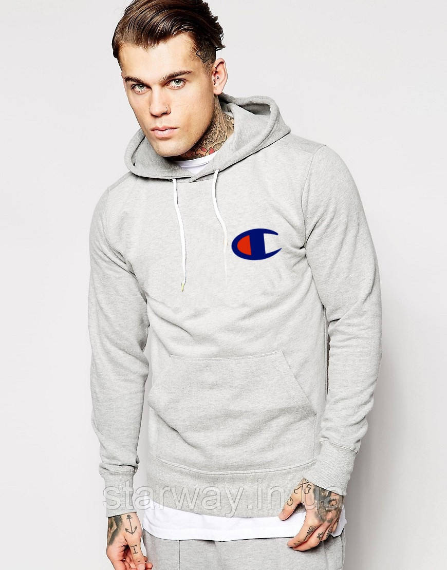 Худі принт champion | сіра толстовка | топ