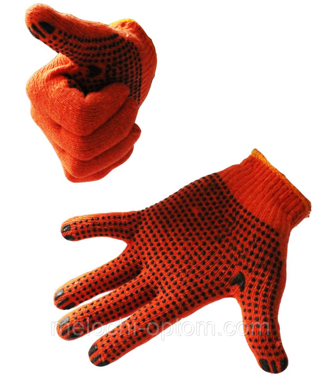 Рукавички робочі (Х/Б) помаранчеві, для садових та побутових робіт 12пар/уп, фото 1