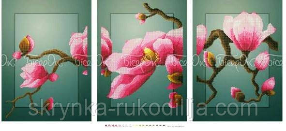 Вишивка бісером Триптих "Цвіт магнолії" 90х40 см