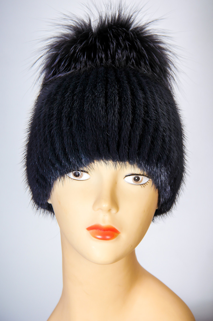 Шапки жіночі з норки на трикотажі, фото 1