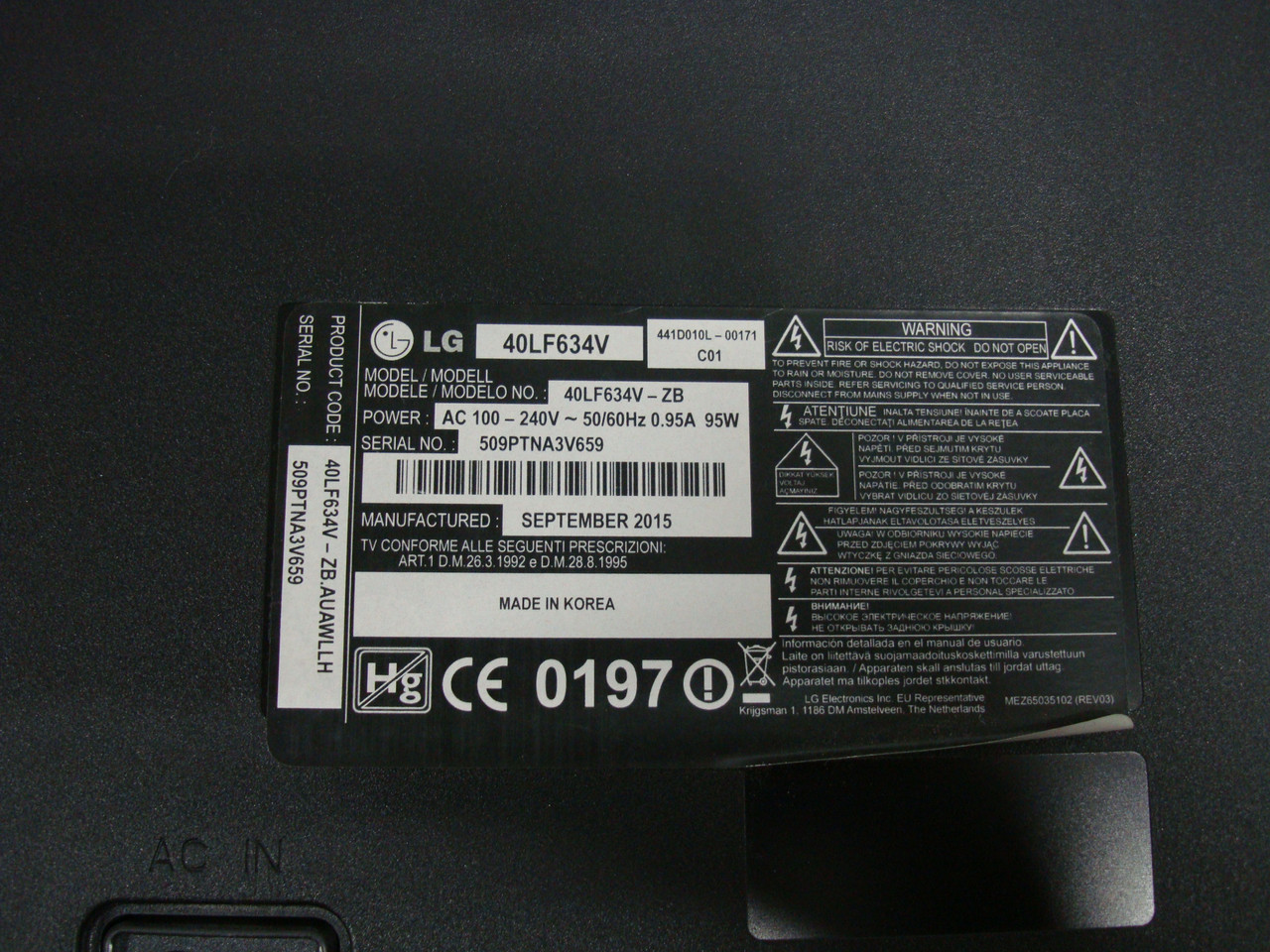 Запчастини до телевізора LG 40LF634V (EAX66207203(1.0), EAY63630401, V400HJ6-PE2), фото 1