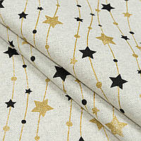 Декоративная новогодняя ткань с золотыми и черными звездами хлопок 80% Ткани для штор на метраж