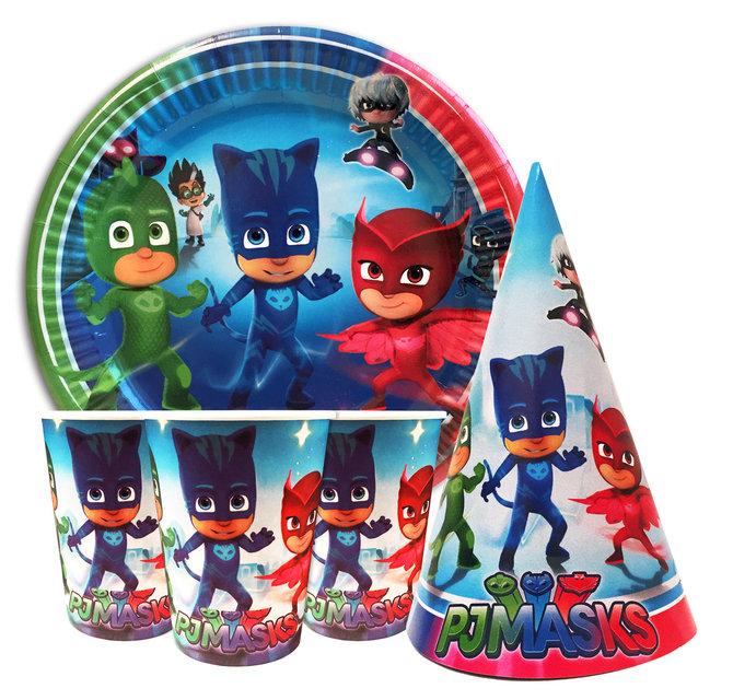 Набір для дитячого дня народження " Герої в масках " Тарілки -10 шт. Стаканчики — 10 шт. Ковпачки — 10 шт. , фото 1