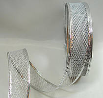 Новорічна срібна стрічка-сітка 4 см для бантів із дротовим краєм 1уп-45 м (4 см)