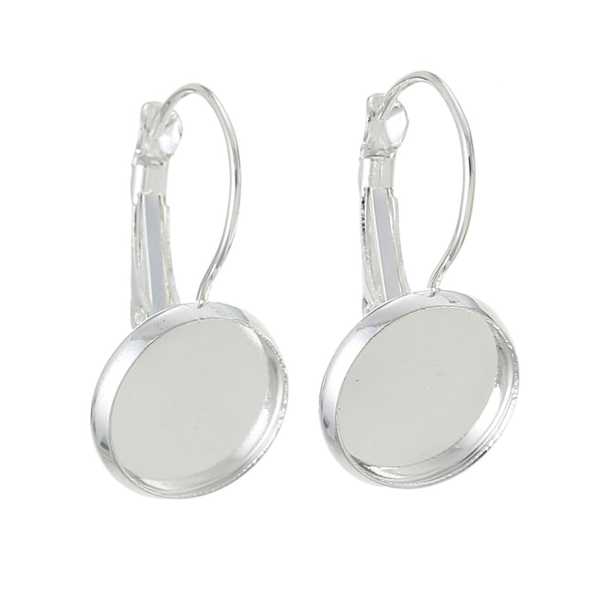 Швензи з замком, Круглі, Мідь, Колір:Срібло, Основа для кабошона (14 мм, 28 мм x 16 мм, Ціна за 1 шт., фото 1