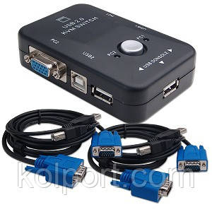 2-портовый KVM свич, переключатель USB + 2 кабеля - фото 3 - id-p46051685