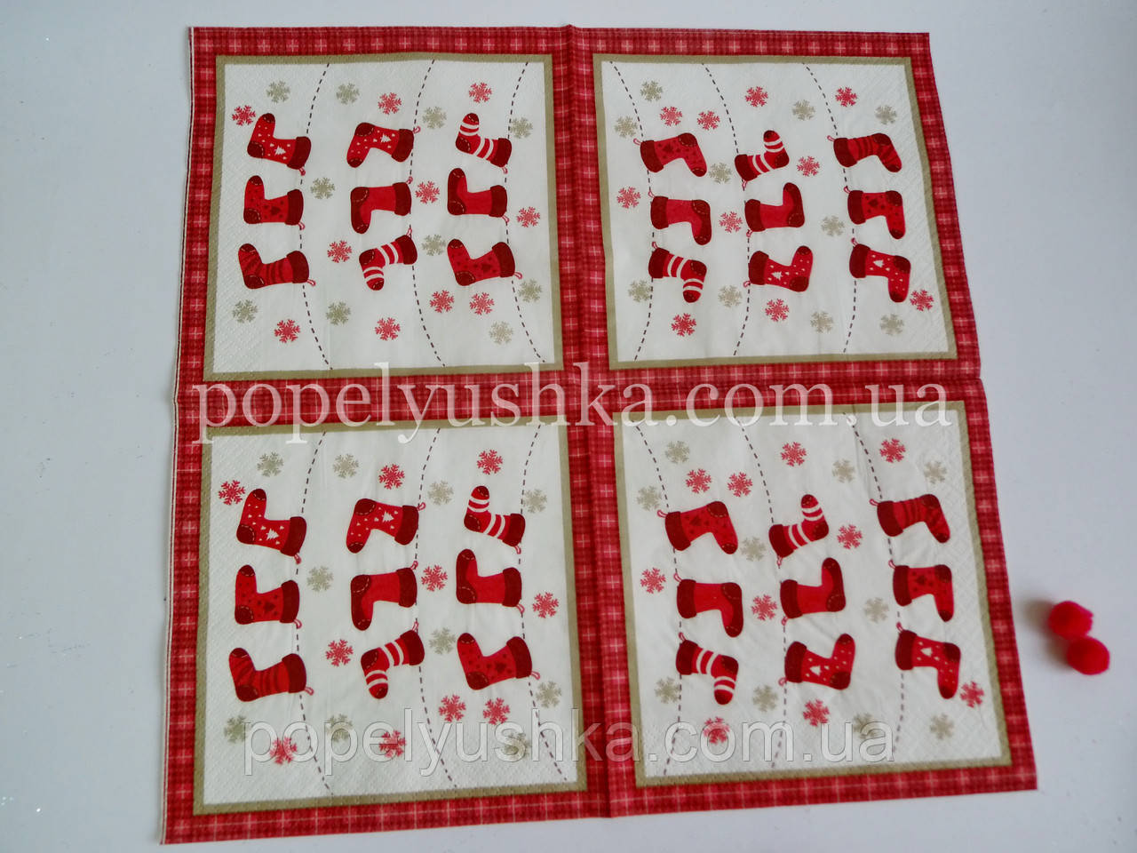Серветка 33*33 см "Шкарпетка" червона