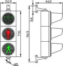 Світлофор СД П1.1-Т – С Світлофор дорожній світлодіодний, пішохідний, з табло відліку часу, 3-х секційний,
