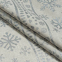 Новогодняя ткань для скатерти и салфеток с новогодним принтом серебряные снежинки хлопок 80%