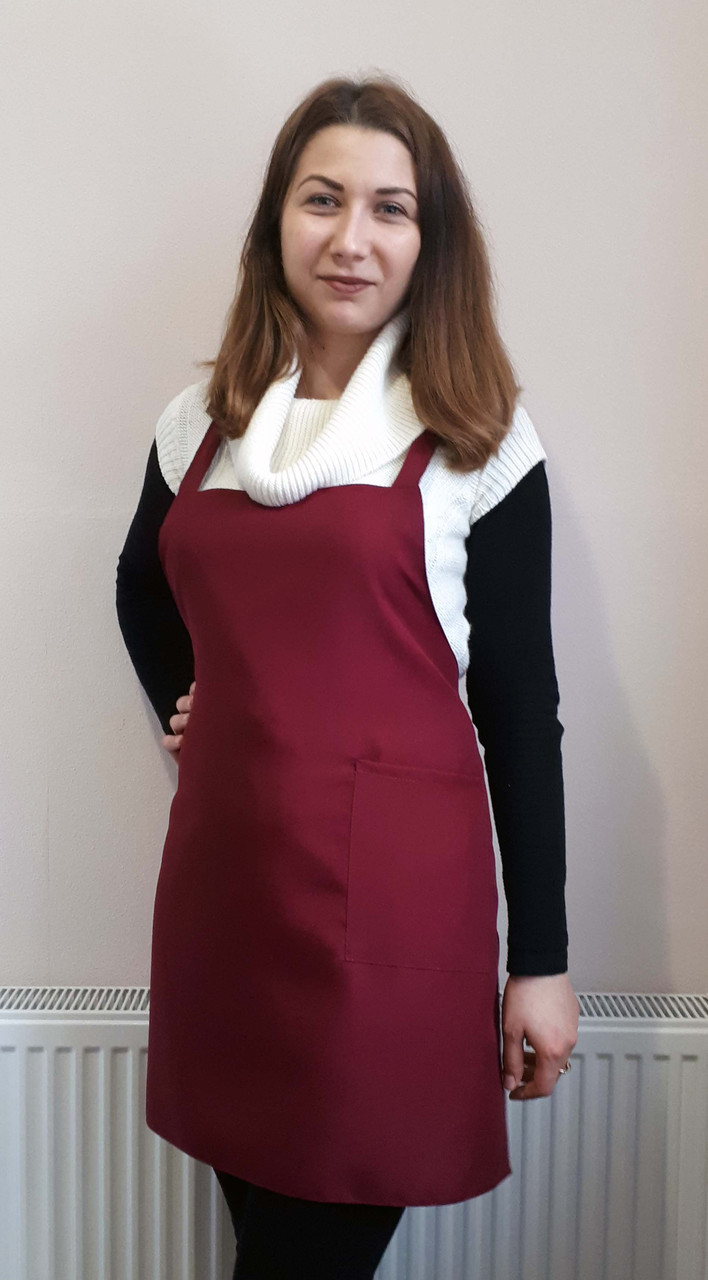 Фартук для повара с нагрудником, бармена, официанта бордовый габардин ...