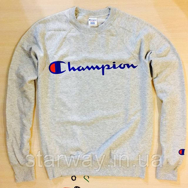 Сірий світшот принт champion | стильна кофта