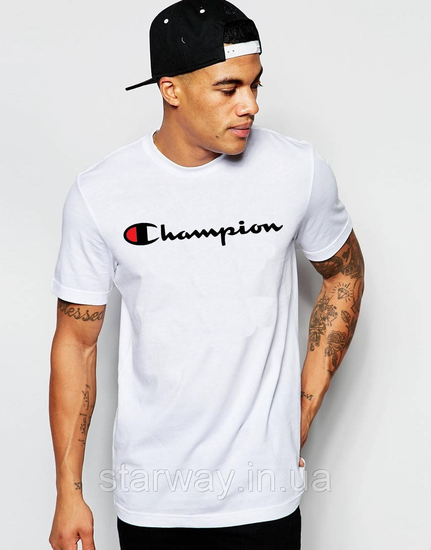 Стильна біла футболка з принтом champion