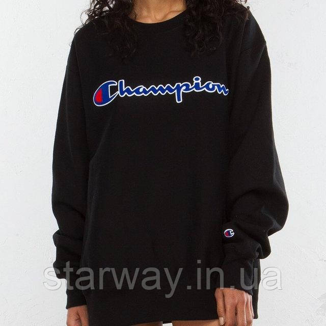 Чорний жіночий світшот з принтом champion