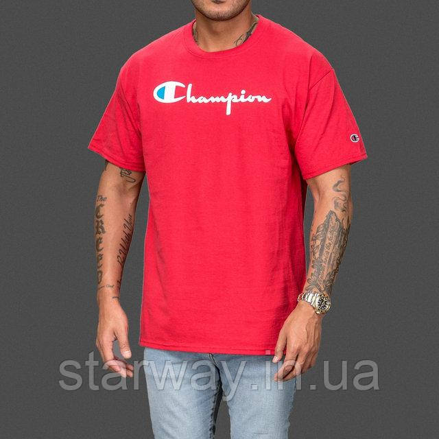 Червона футболка з принтом champion
