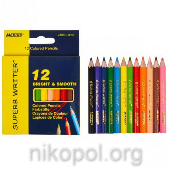 Набір кольорових олівців MARCO Superb Writer 4100H-12CB, 12 кольорів, короткі