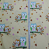 Бязь із совами на жовтому тлі, ширина 220 см, фото 4