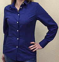 Жіноча блуза синя в білий дрібний горошок