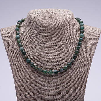 Намиста з натурального каменю Моховий Агат гранована кулька L-45см d-8мм