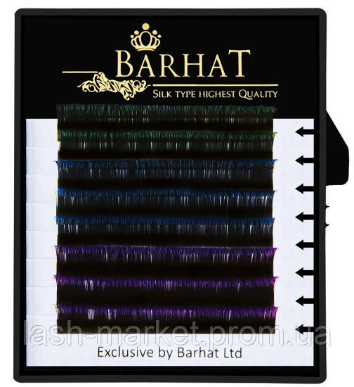 Вії для нарощування Barhat двотонний Mix color 8 ліній