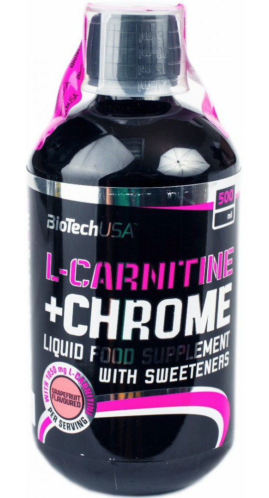 Карнітин BioTech — L-Carnitine + Chrome (500 мл) апельсин grapefruit/грейпфрут, Угорщина, 10,030 гр, банку, 33, 500 мл