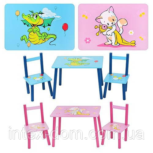 Дитячий столик M 2062 зі стільчиками, дерев'яний, рожевий