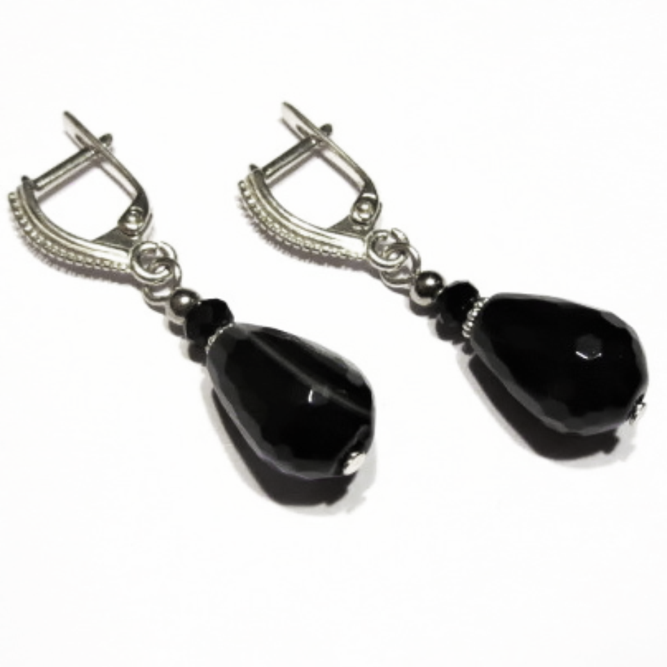 Онікс крапля, срібло, сережки