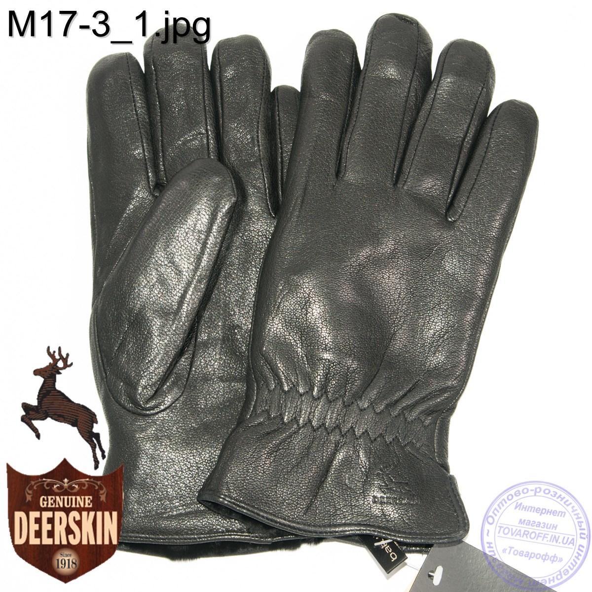 Мужские зимние перчатки из оленьей кожи на цигейке (натуральный черный мех) - №M17-3