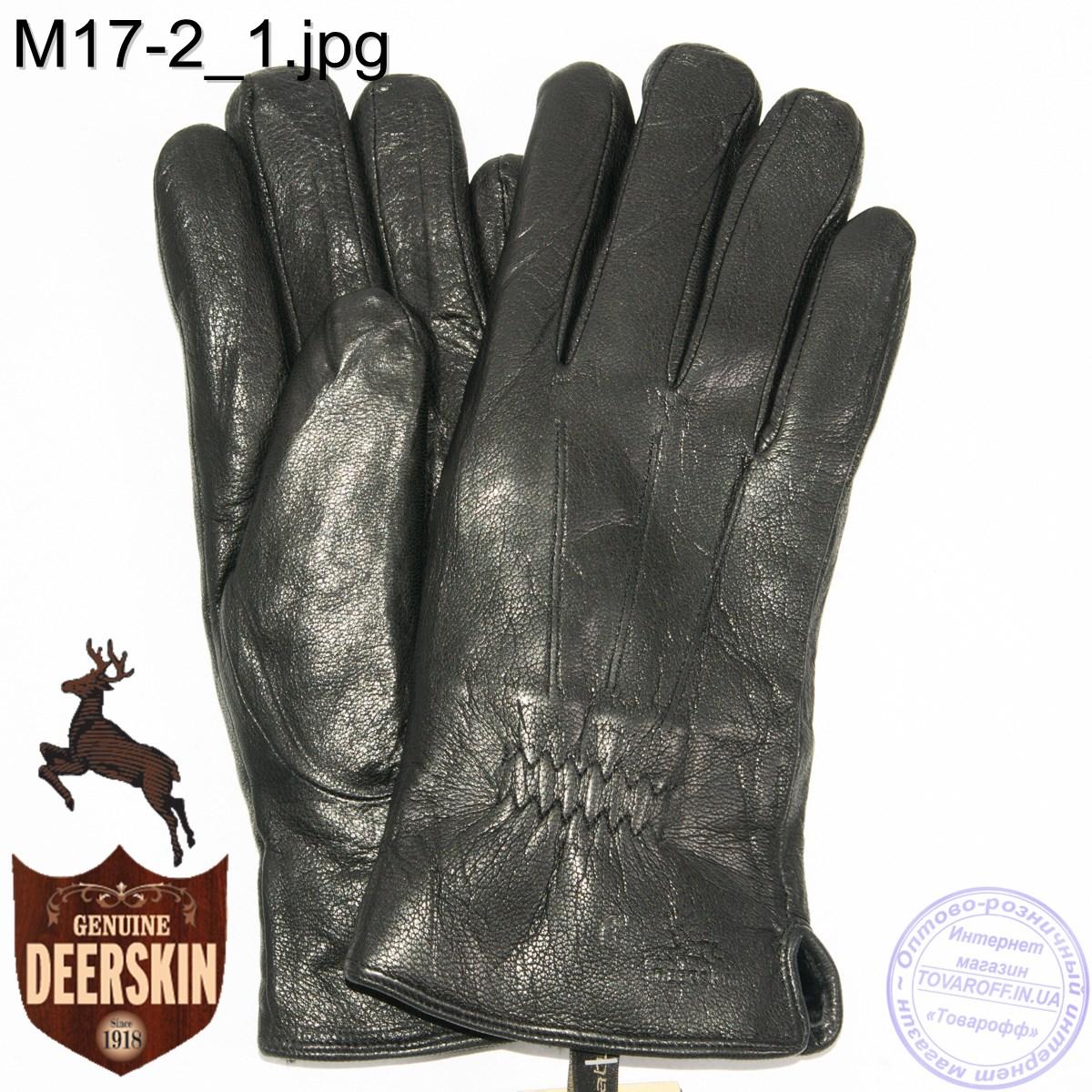 Мужские зимние перчатки из оленьей кожи на цигейке (натуральный черный мех) - (арт. M17-2 ) до 21см - фото 1 - id-p155849800