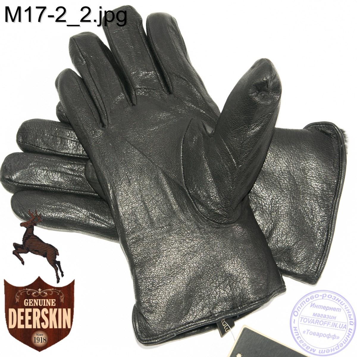 Мужские зимние перчатки из оленьей кожи на цигейке (натуральный черный мех) - (арт. M17-2 ) до 21см - фото 2 - id-p155849800