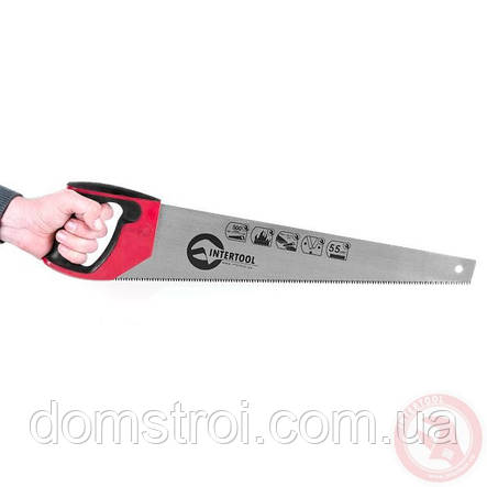 Ножівка для дерева 500 мм із гартованим зубом, 3-а заточування 7зуб.x1" INTERTOOL HT-3106, фото 2