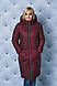 Зимове жіноче пальто з капюшоном бордо, фото 2