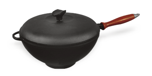 Чугунная кастрюля с деревянной ручкой и крышкой WOK (d=200 мм, h=90 мм, V=1,7л)