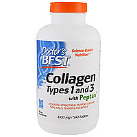 Коллаген Doctor's Best, Тип 1 и 3 с пептаном, 1000 мг, 540 таблеток