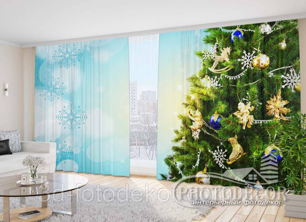 Новорічні Фото Штори "Новорічна краса" 2,7м*4,0м (2 полотна по 2,0м), тасьма