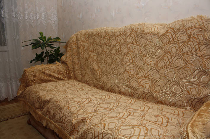 Покривала 160*220 гобеленові на диван, тахту, ліжко Ромби пісочний, фото 1