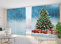 Новогодние Фото Шторы "Новогодняя елка и подарки" 2,7*4,0м (2 полотна по 2,0м), тесьма