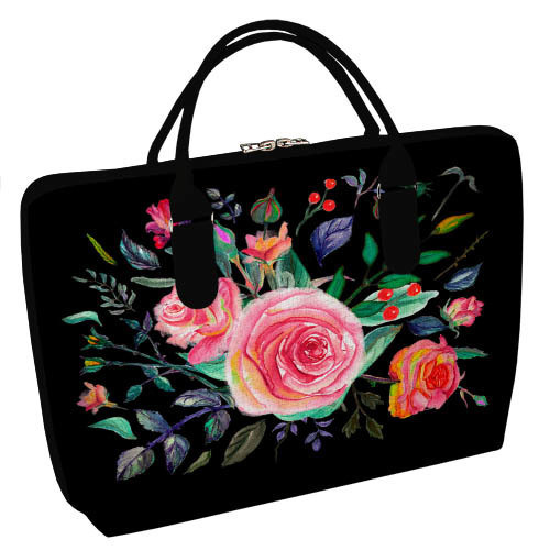 Сумка тканинна Саквояж Квіти на чорному фоні 36х26 см (SW_16A050_BL), фото 1