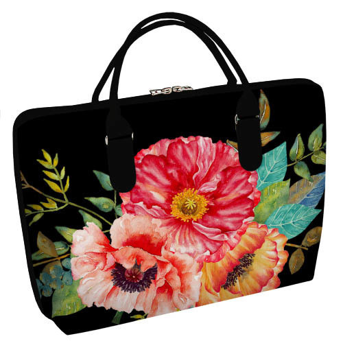Сумка тканинна Саквояж Деревовидні півонії на чорному фоні 36х26 см (SW_16A055_BL), фото 1