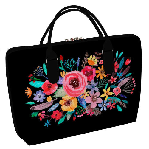 Сумка тканинна Саквояж Цветы на черном фоне 36х26 см (SW_16A078_BL), фото 1