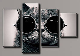 Модульна картина на полотні з 4 частин "Кіт в окулярах"