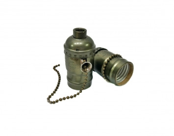 Ретро патрон бронзовий для лампи Едісона, Е27 (з вимикачем — ланцюжком) , фото 1