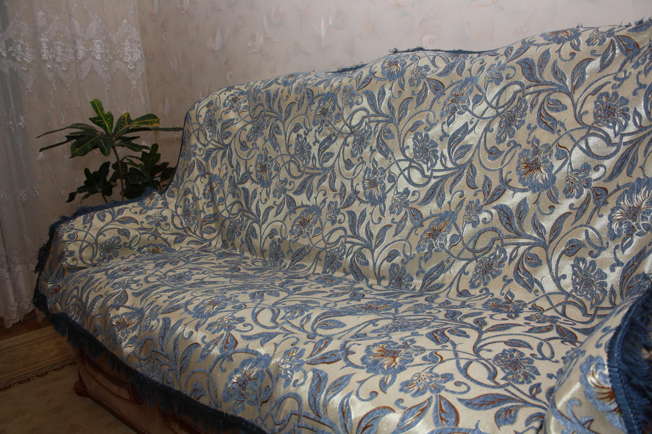 Орхідея покривала двоспальні на диван, ліжко, тахту (синій)
