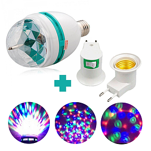 Обертова різнобарвна лампа RHD 15 + перехідник 220 В (LED Full Color Rotating Lamp)