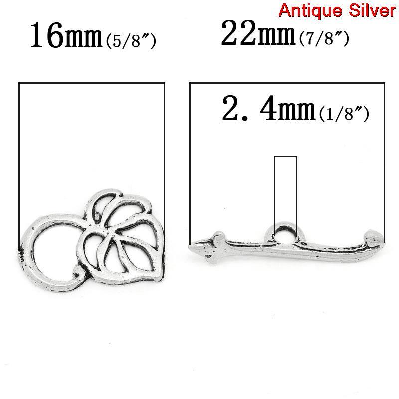 Застежка-тогла, Цинковый сплав, Листочек, Античное серебро, Лист , 16 мм x 11 мм, 22 мм x 6 мм - фото 2 - id-p629519202