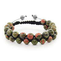 Браслет у 2 ряди з натурального каменю Яшма Унакит