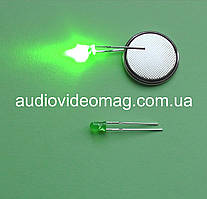 Світлодіод 3V 3 мм, дифузний, матовий, колір зелений