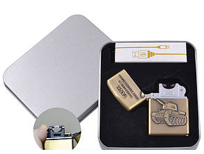 Електроімпульсна запальничка USB танк 4886 в подарунковій коробці, фото 1